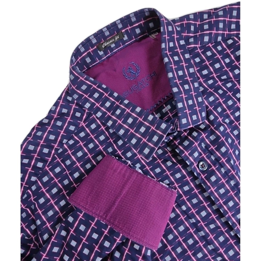 Bugatchi Uomo Shaped Fit Button Down Shirt Mens XL Blue Purple GEOMETRIC Luxury